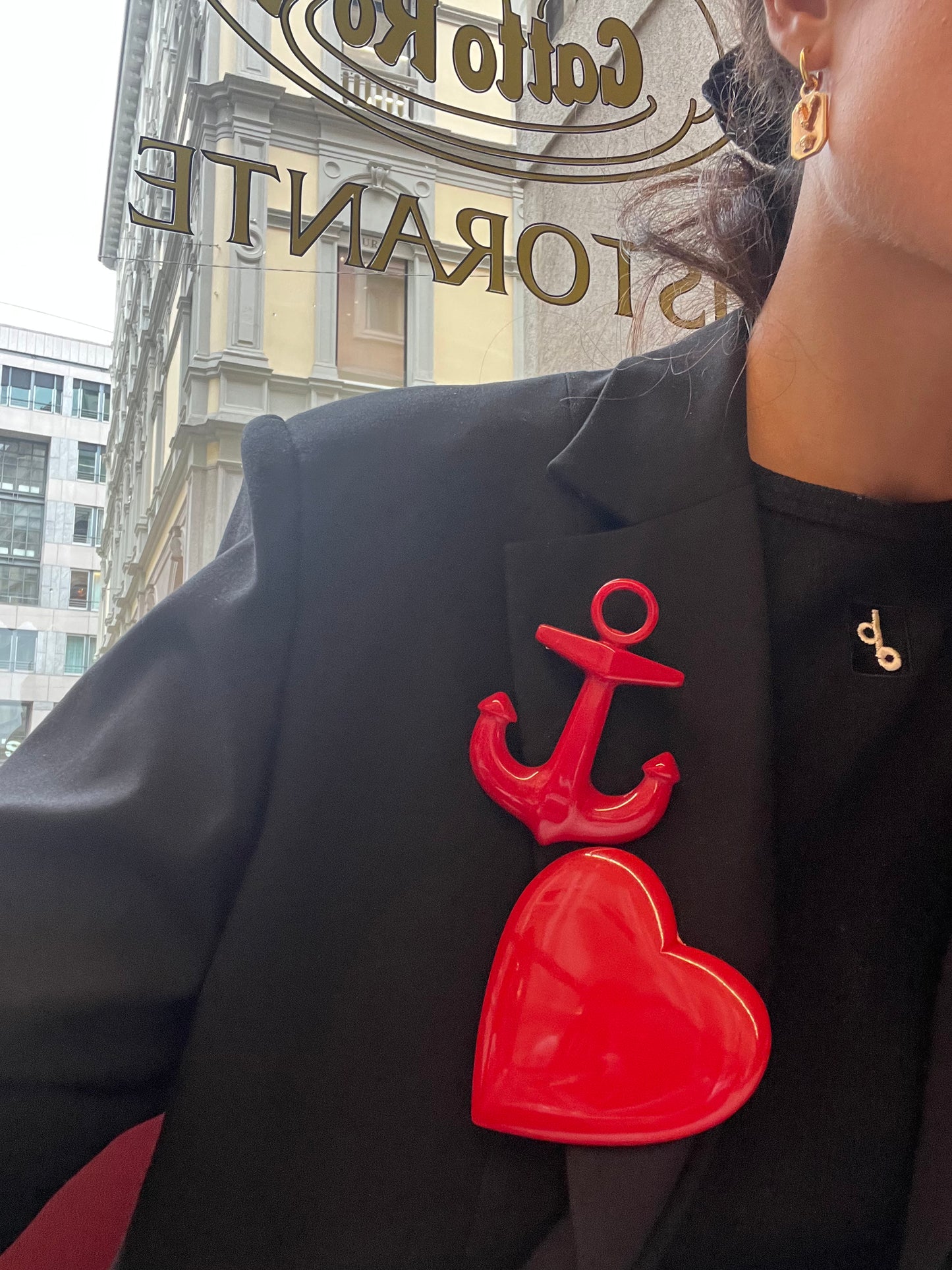 Massive Red Heart & Sea Anchor Brooches