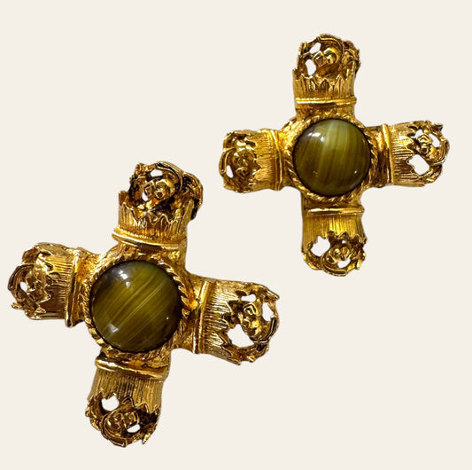 1980's Byzantine Revival Clip On Earrings