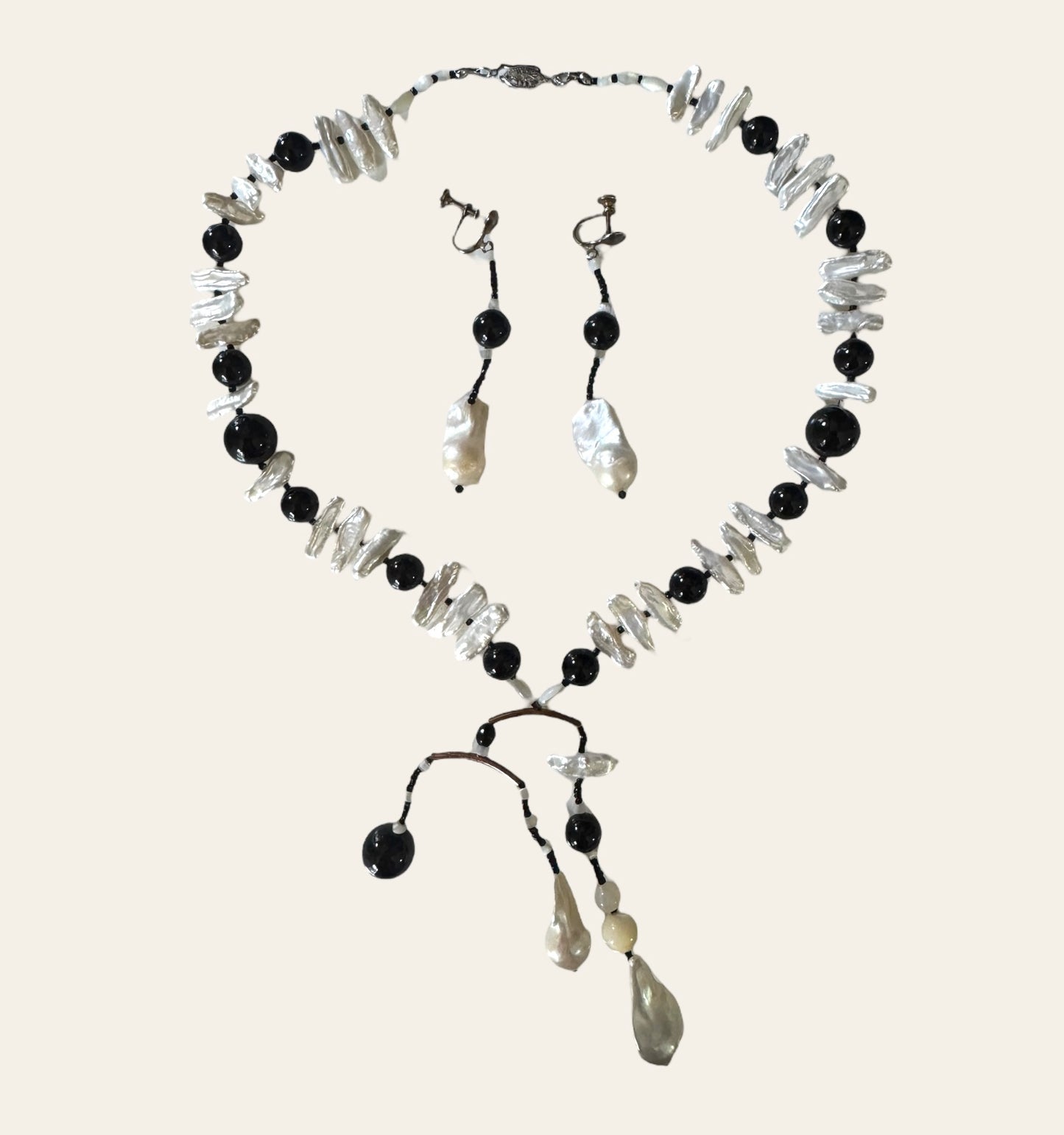 Sautoir Necklace & Clip On Earrings Set