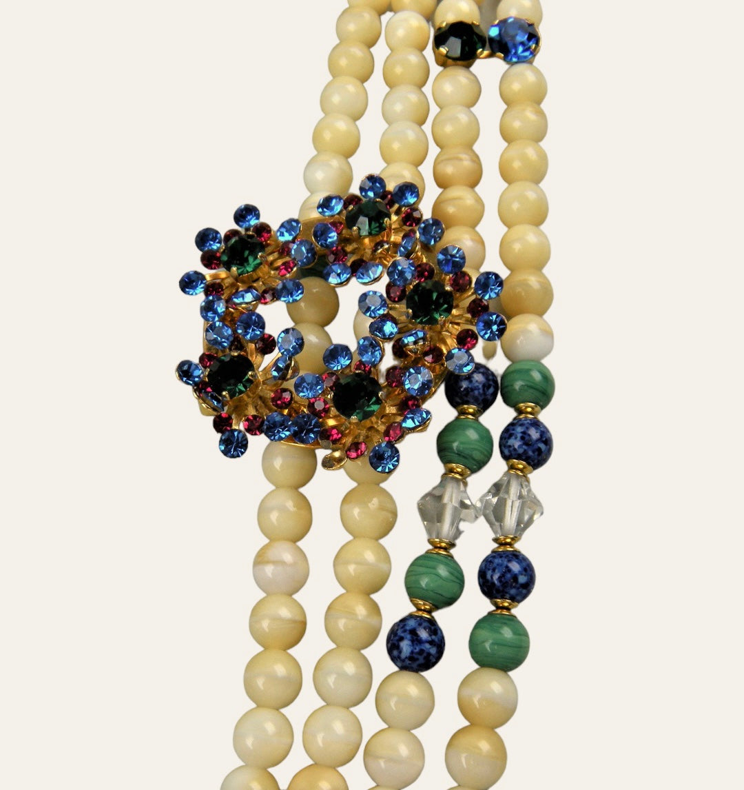 Agate Beaded Necklace With Gemstone Trim