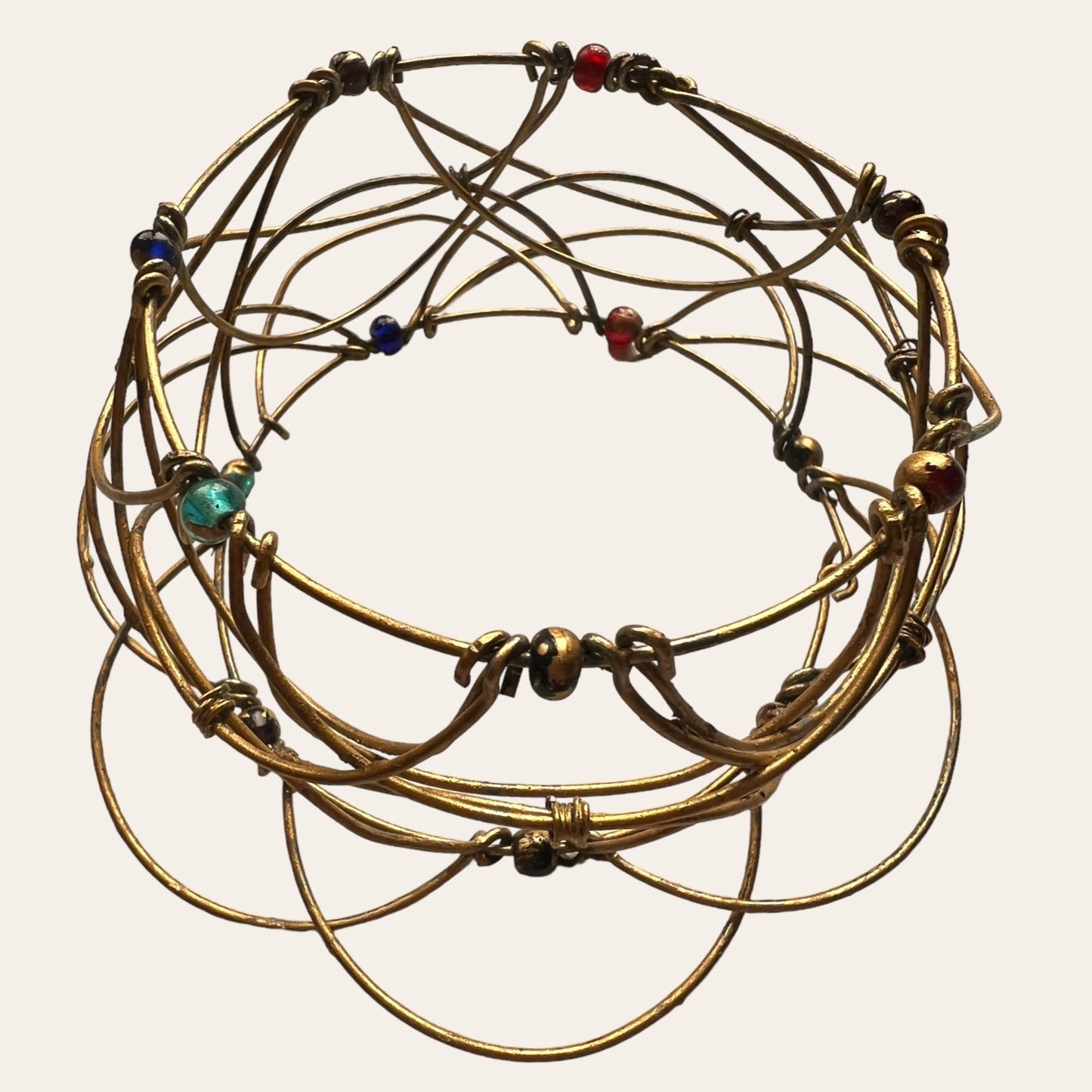 Interesting Geometrical Wire Bangle With Beads