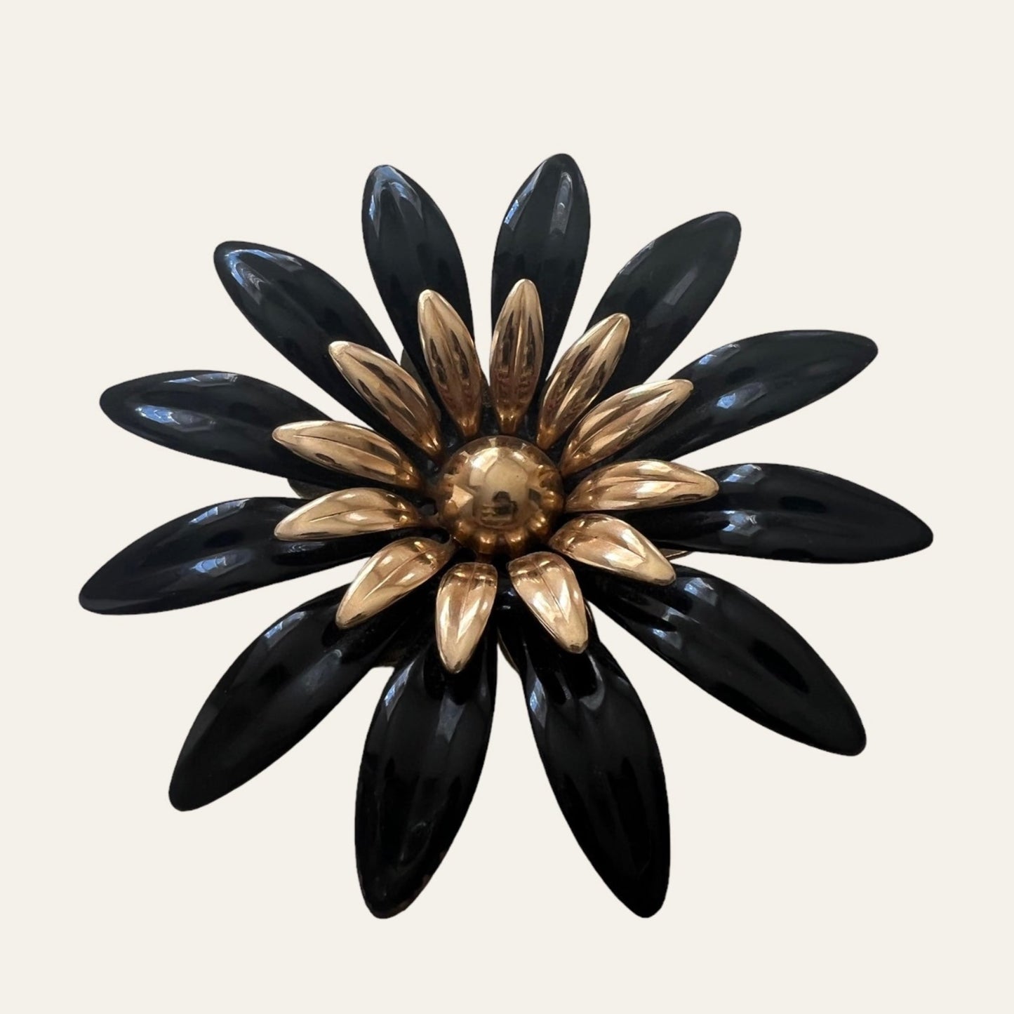 Sarah Coventry Black Enamel Flower Brooch And Earrings Set