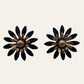 Sarah Coventry Black Enamel Flower Brooch And Earrings Set