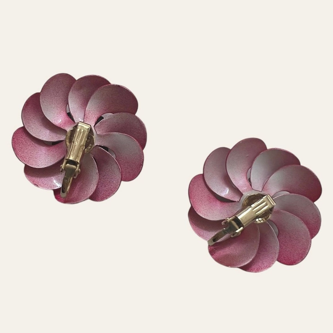 3D Red Flower Clip On Earrings