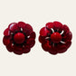 3D Red Flower Clip On Earrings