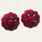 3D Red Flower Clip On Earrings