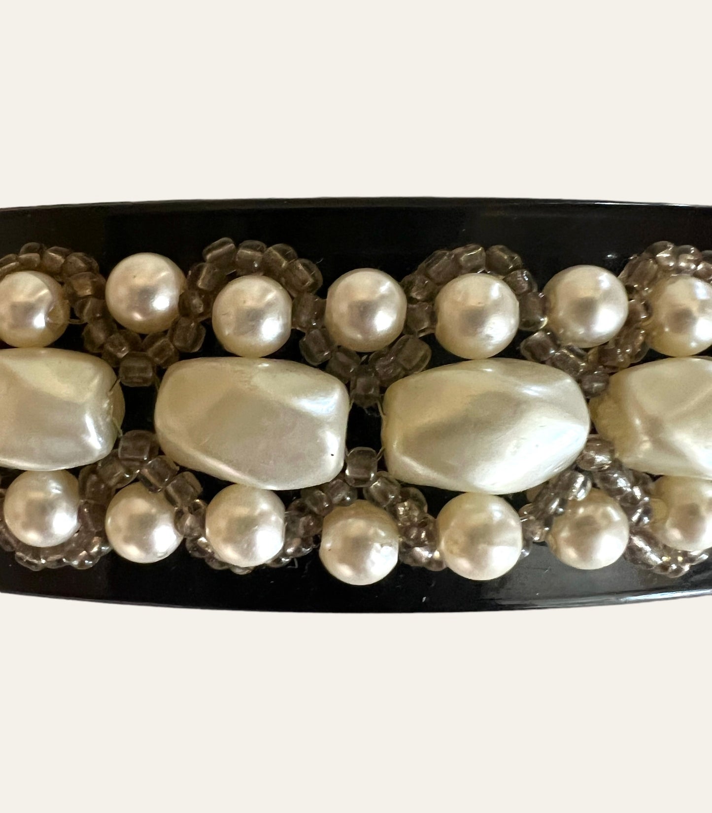 1980's Black Hair Barrette With Faux Pearls