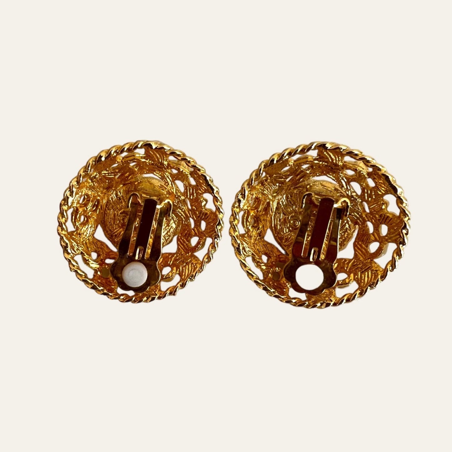 Ivana Trump Large Gold Tone Clip On Earrings with Faux Pearls