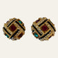 Black Enamel With Multicolour Rhinestones Clip On Earrings