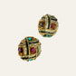 Black Enamel With Multicolour Rhinestones Clip On Earrings