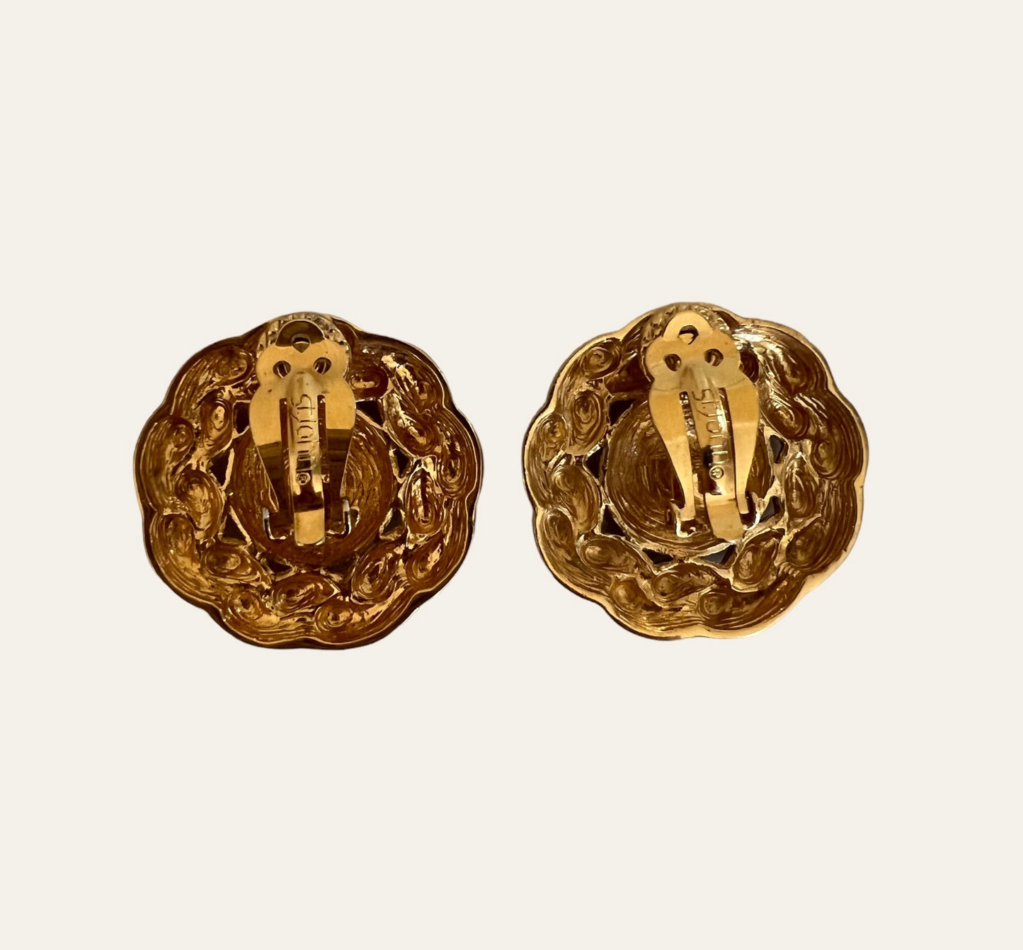 St John Black & Gold Tone Clip On Earrings