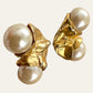 Brushed Gold Tone Crinkle Clip On Earrings With Faux Pearls