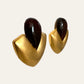 Large Brushed Gold Tone With Brown Stone Teardrop Clip On Earrings