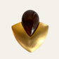 Large Brushed Gold Tone With Brown Stone Teardrop Clip On Earrings