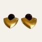 Large Brushed Gold Tone With Brown Stone Teardrop Clip On Earrings