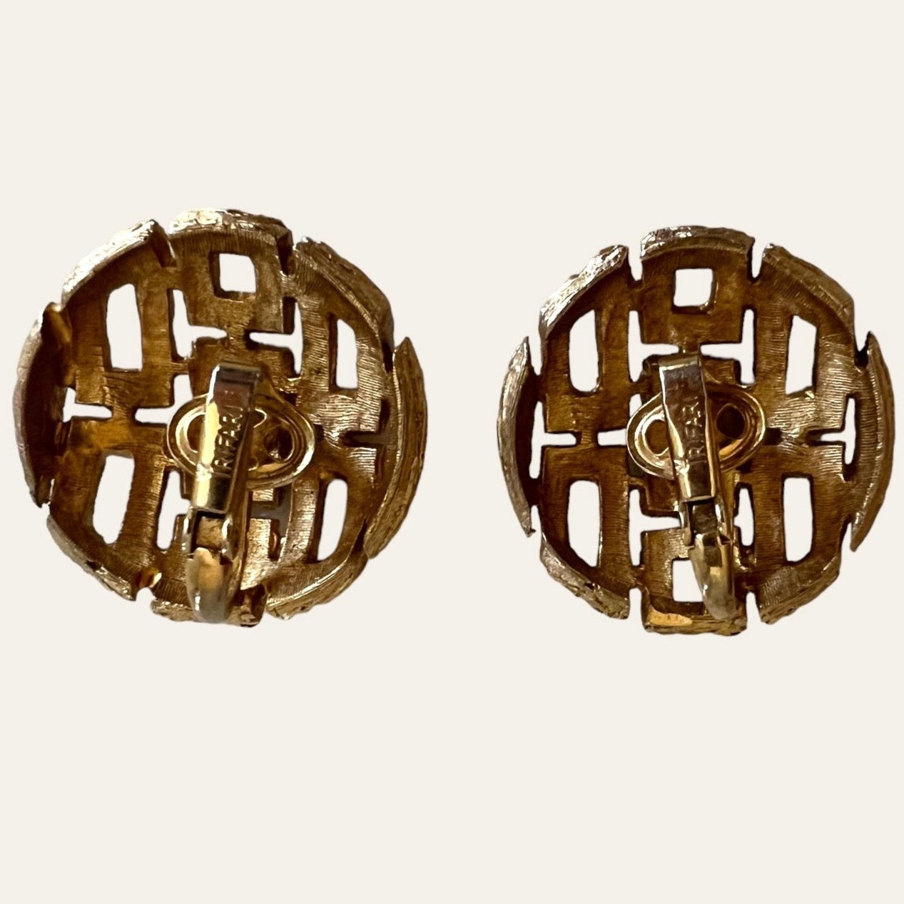 Trifari Gold Tone Open Work Clip On Earrings