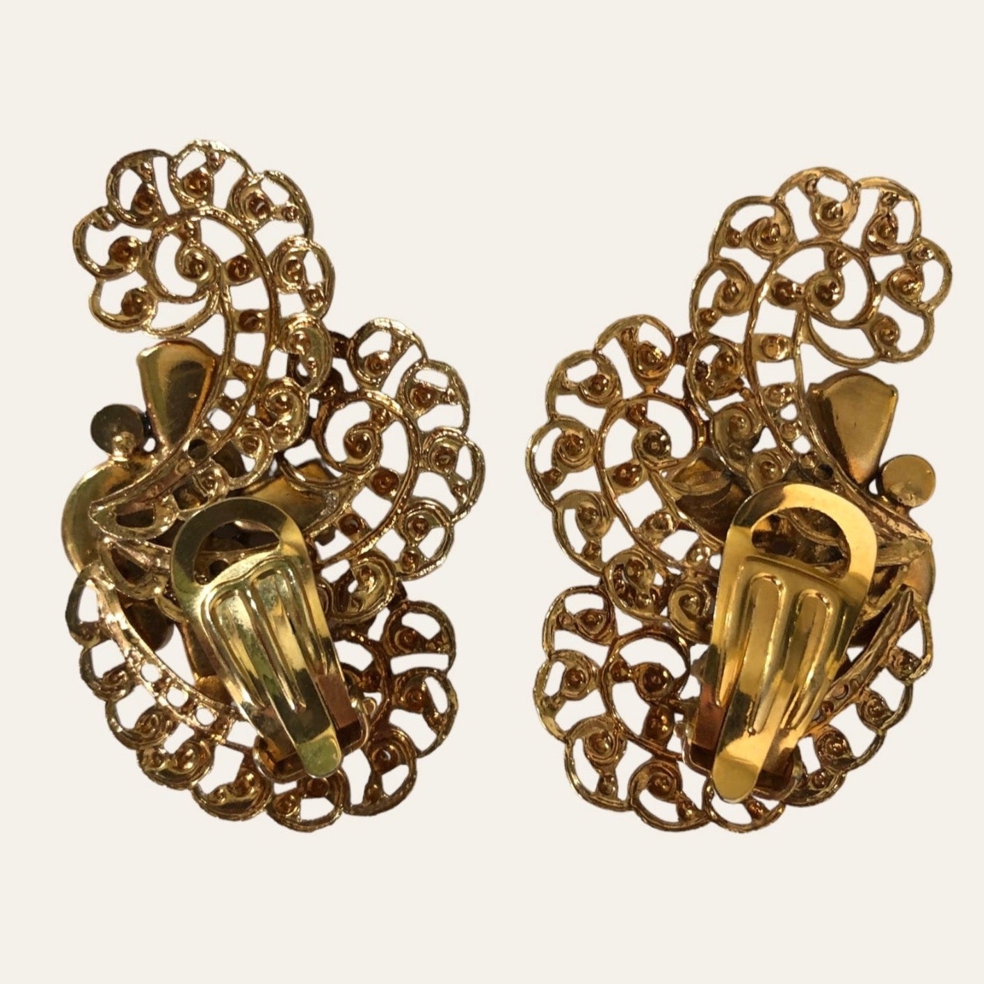 1960's Large Filigree Clip On Earrings