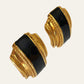 Large Bold Gold Tone Clip On Earrings With Black Enamel