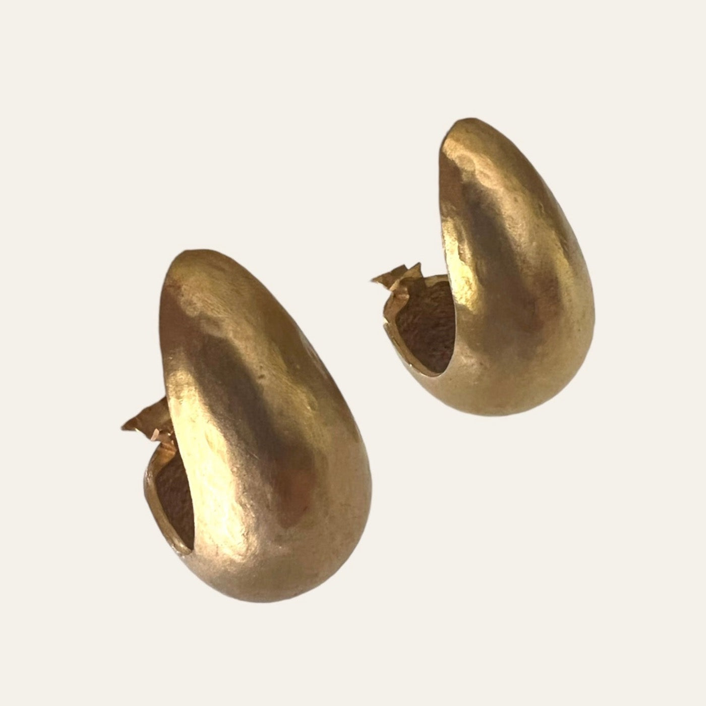 Brushed Gold Tone Chunky Half Hoop Clip On Earrings