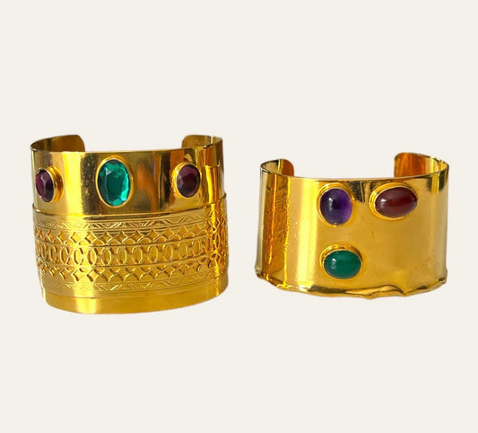 1980's Tulla Booth Gold Plated Cabochons Cuffs