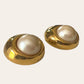 St. John 1880's Large Raised Gold Tone with Faux Pearls Clip On Earrings