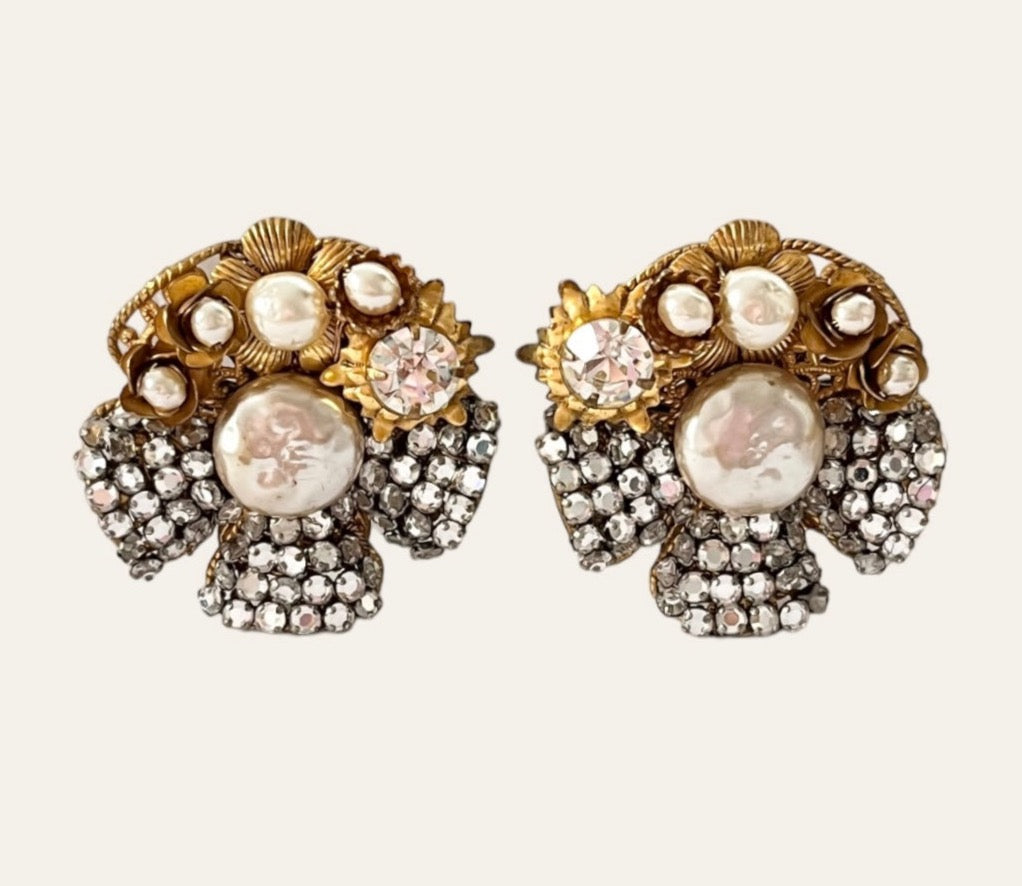 1950's Miriam Haskell Flower Earrings