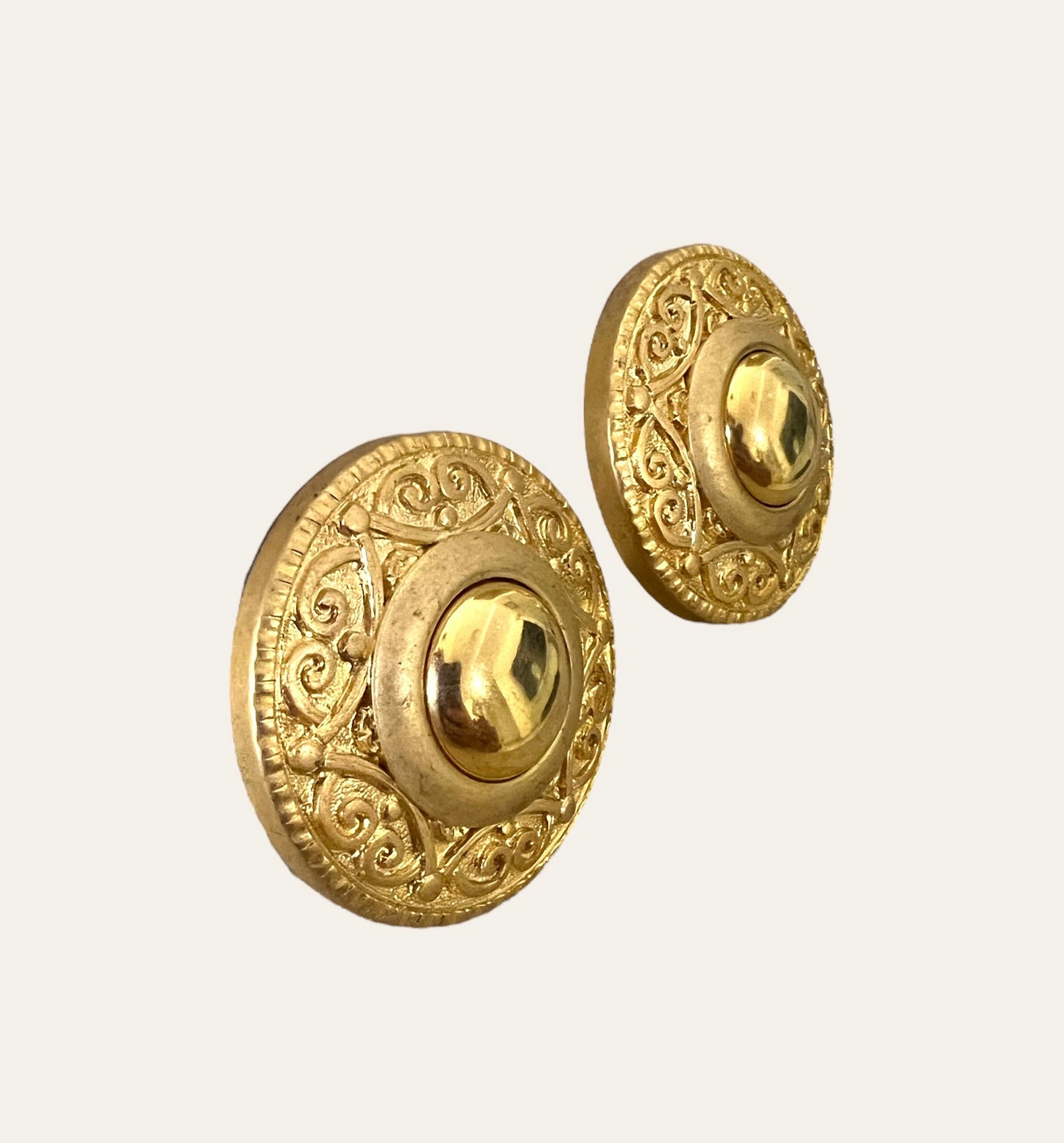 1980's Big Round Gold Tone Clip On Earrings