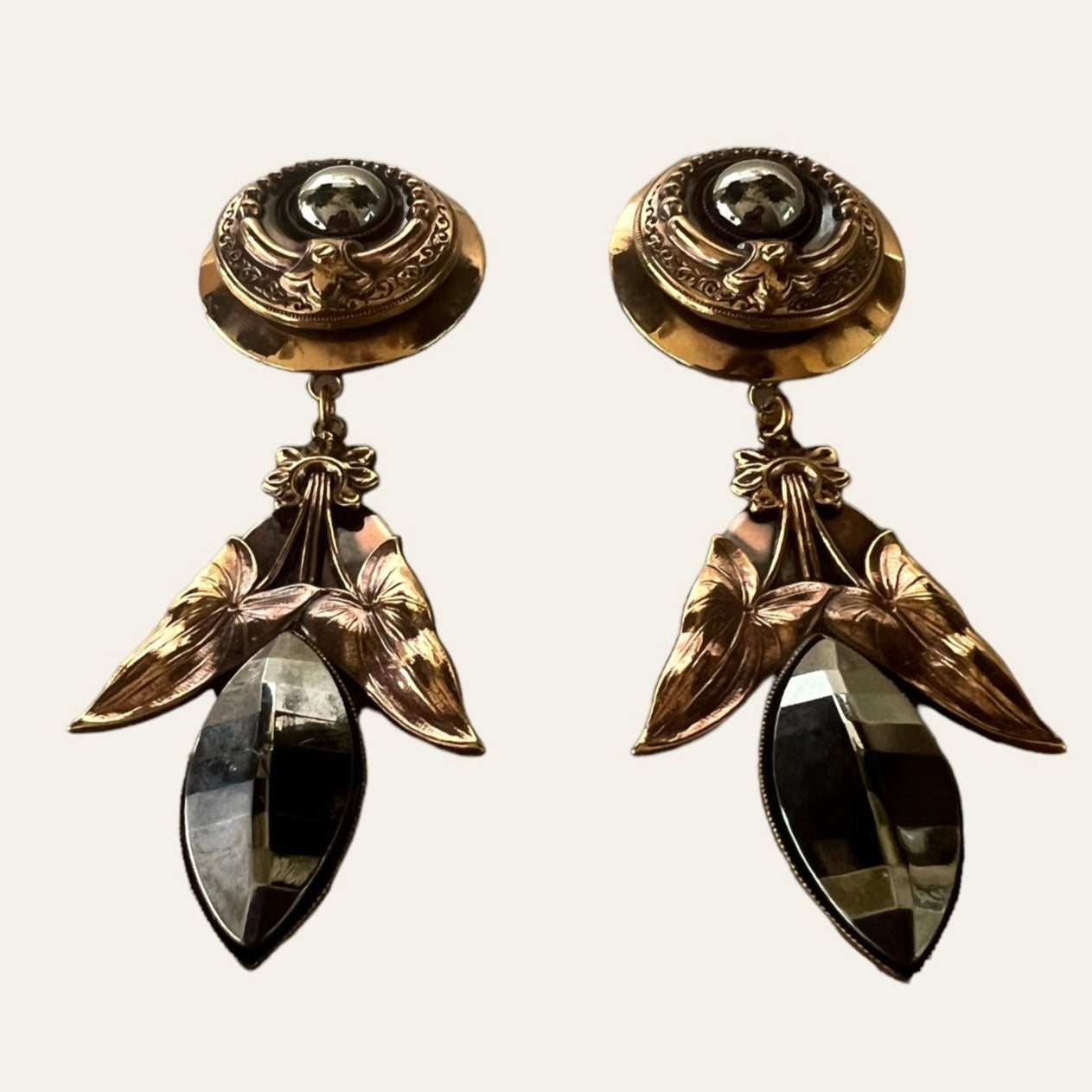 1990's Ermani Bulatti Art Nouveau Style Clip On Earrings