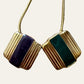 Long Gold Tone Textured Necklace With Green And Purple Enamels