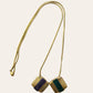 Long Gold Tone Textured Necklace With Green And Purple Enamels