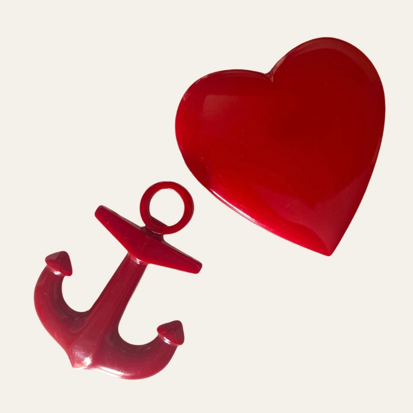 Massive Red Heart & Sea Anchor Brooches