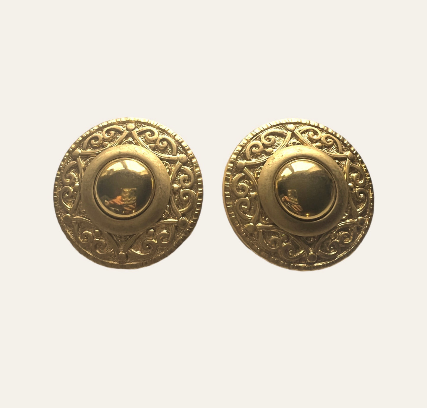 1980's Big Round Gold Tone Clip On Earrings