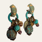 1990's Bleu Turquoise Zoe Coste Fish Tassels Clip On Earrings