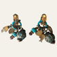 1990's Bleu Turquoise Zoe Coste Fish Tassels Clip On Earrings