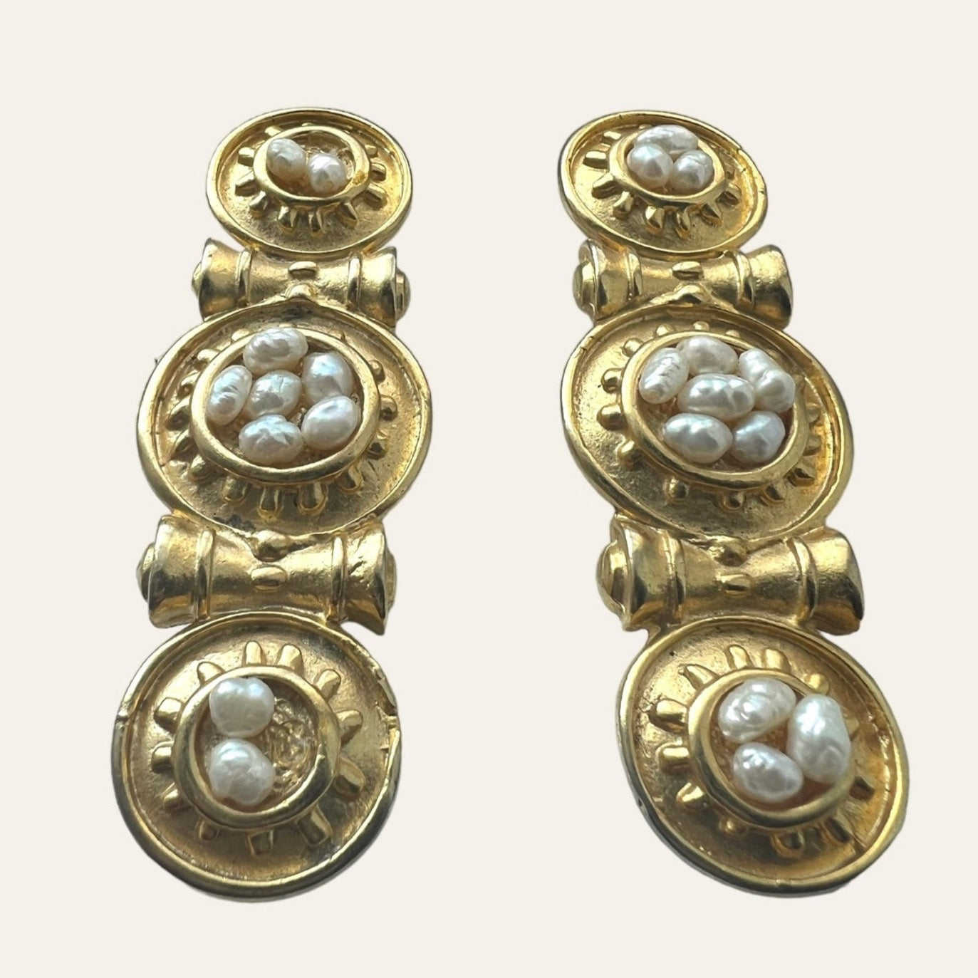 Etruscan Style Drop Clip On Earrings