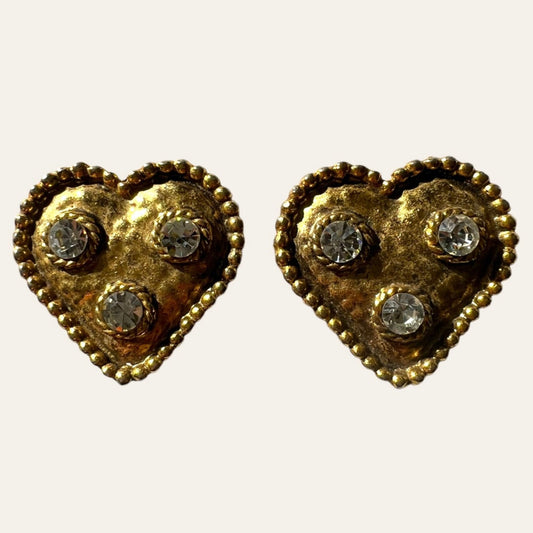 Heart Clip On Earrings With Rhinestones