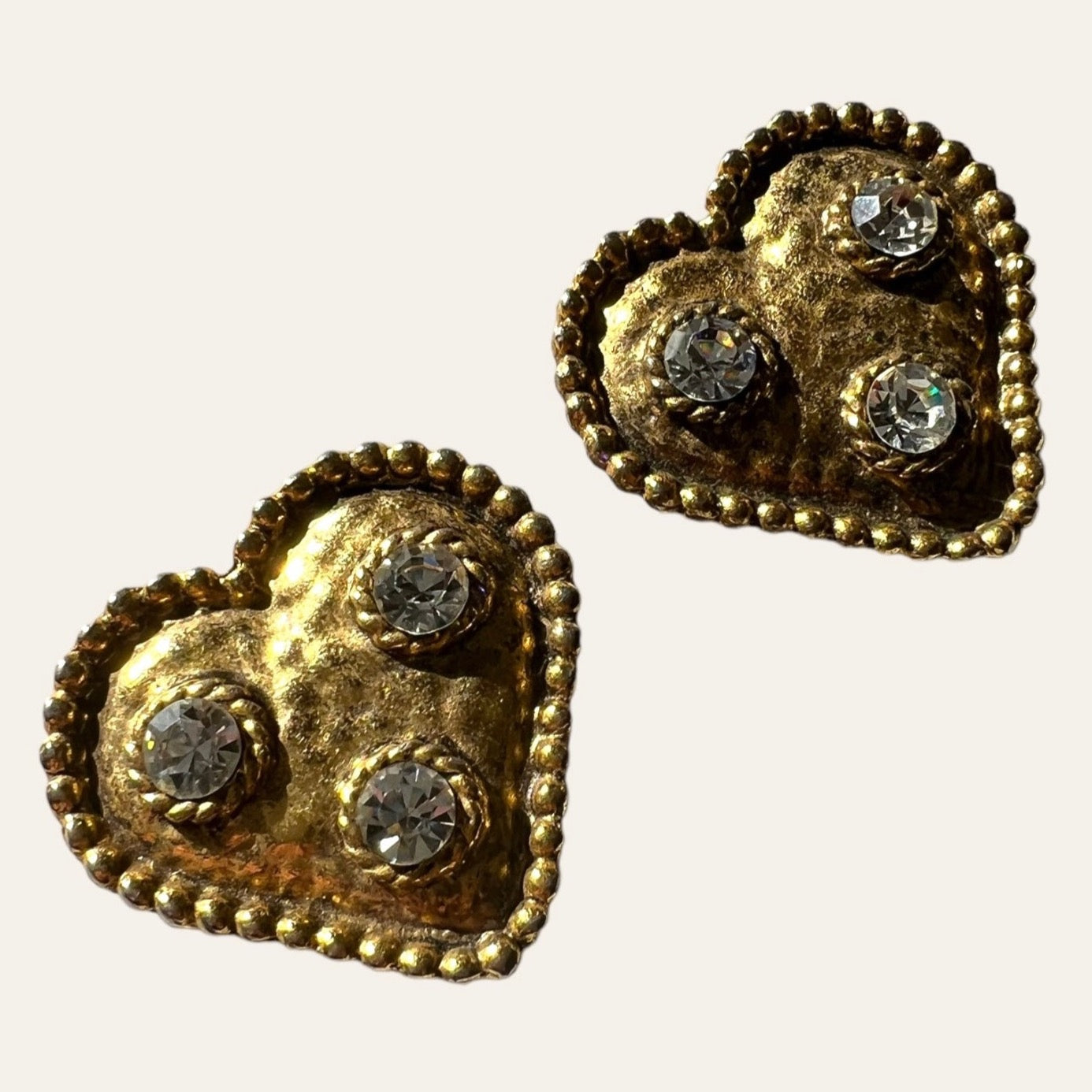 Heart Clip On Earrings With Rhinestones