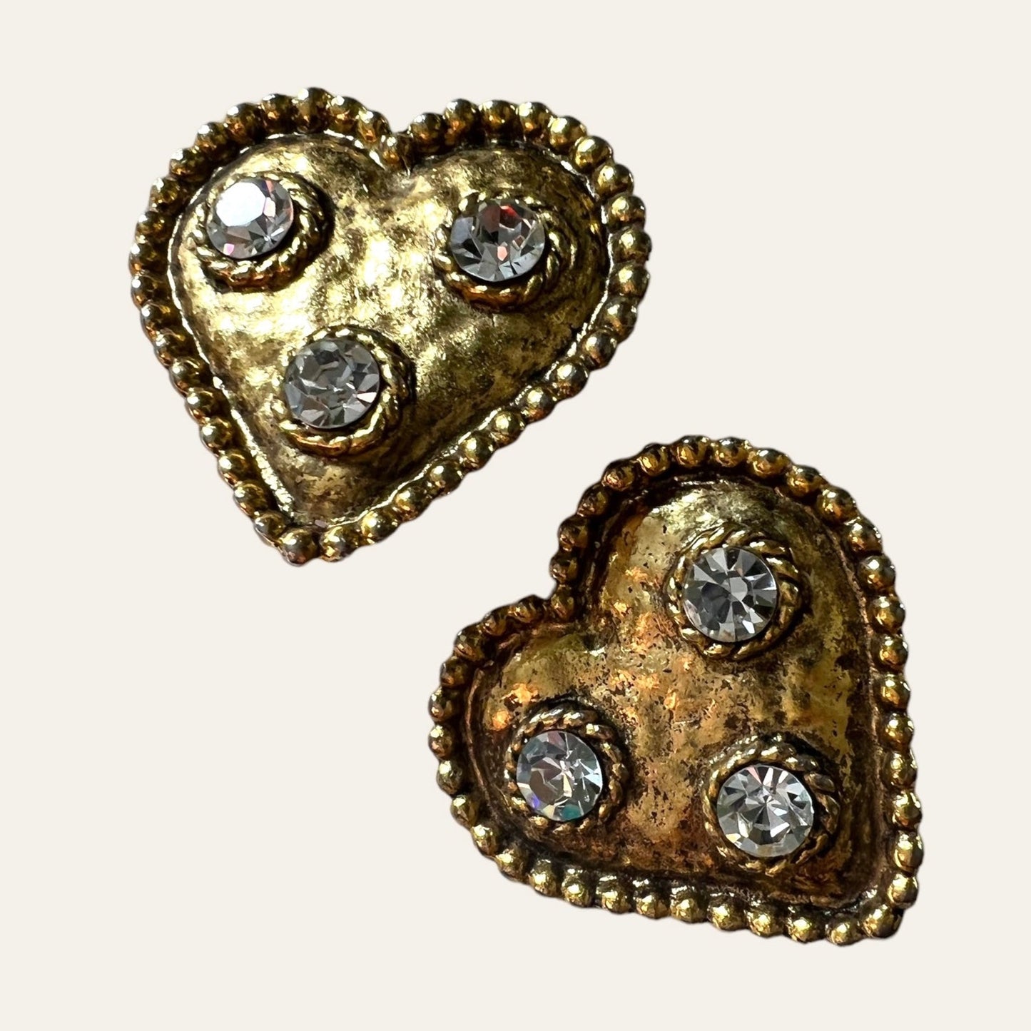 Heart Clip On Earrings With Rhinestones