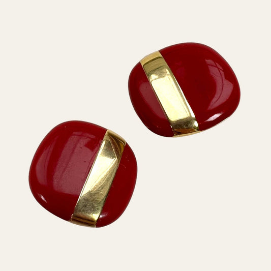 Monet Cherry Red Squared Clip On Earrings