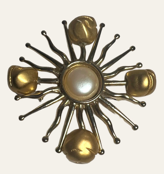 Gold Tone Starburst Brooch