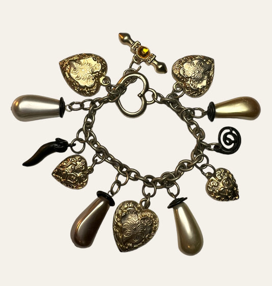 Vintage Multi Heart Charms Bracelet