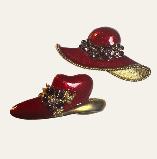 Vintage Red Hat and Shoe Brooches