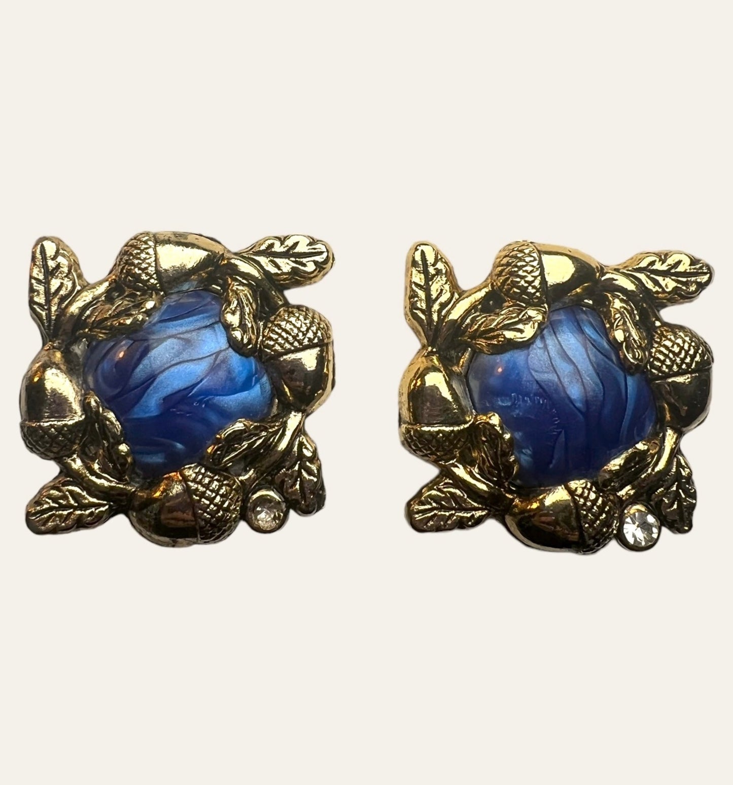 Large Blue Clip On Earrings