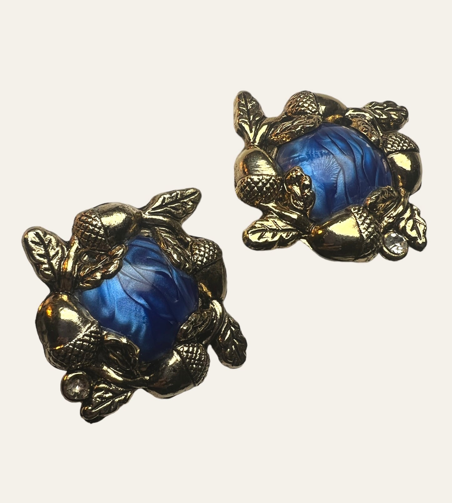 Large Blue Clip On Earrings