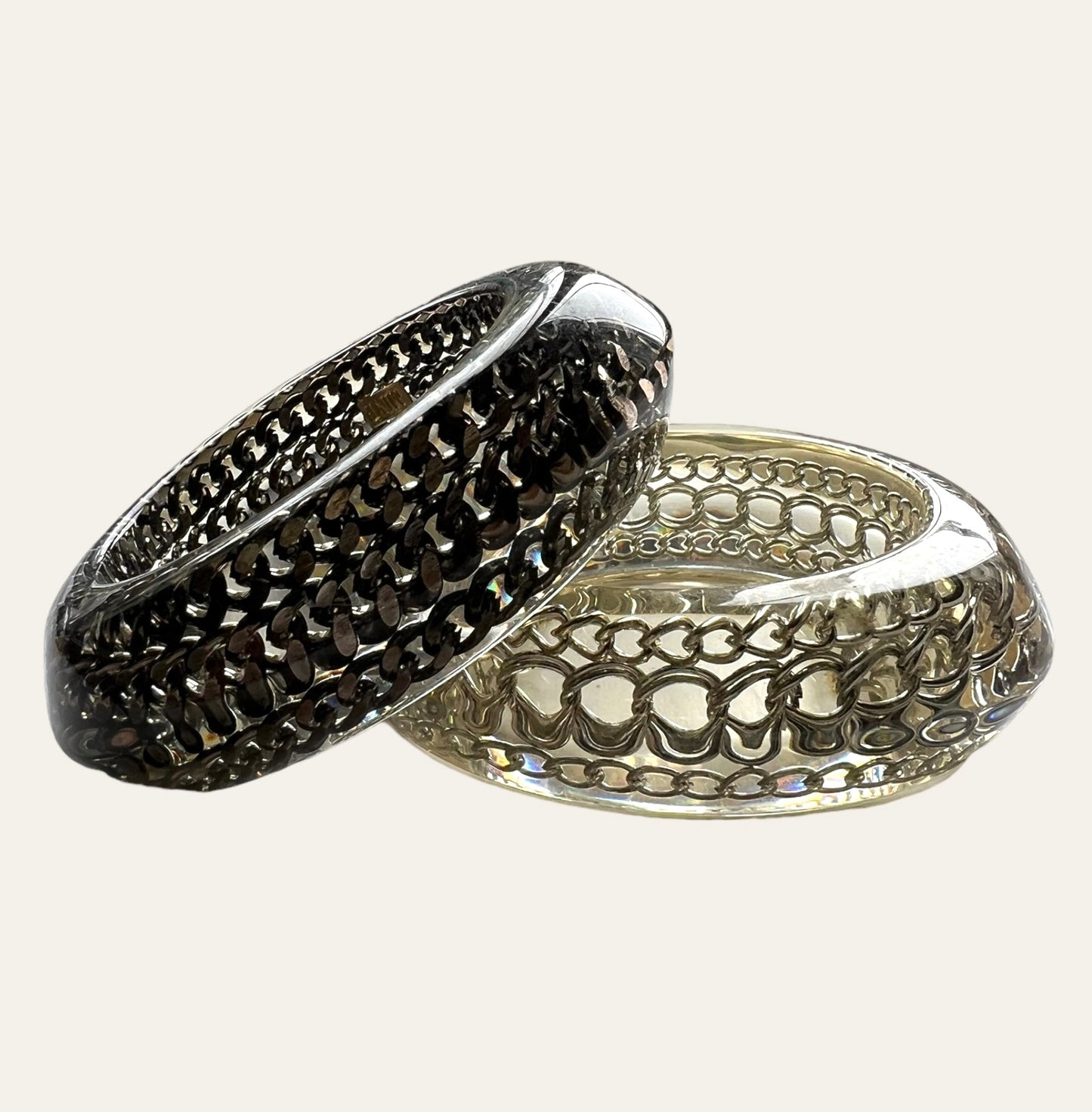 Statement Lucite Bangles With Encased Chains