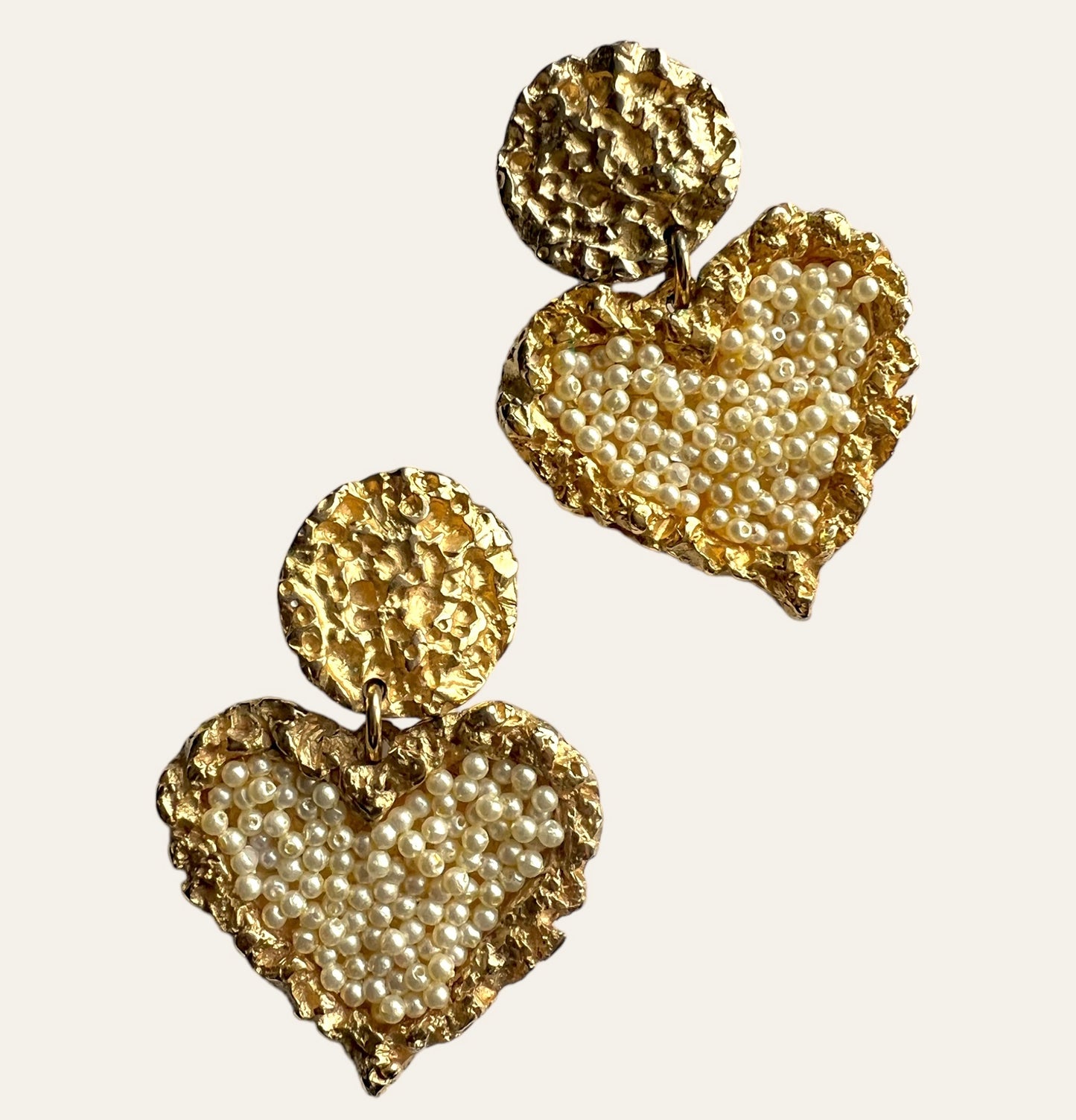 Large Heart Drop Clip On Earrings With Clustered Faux Pearls