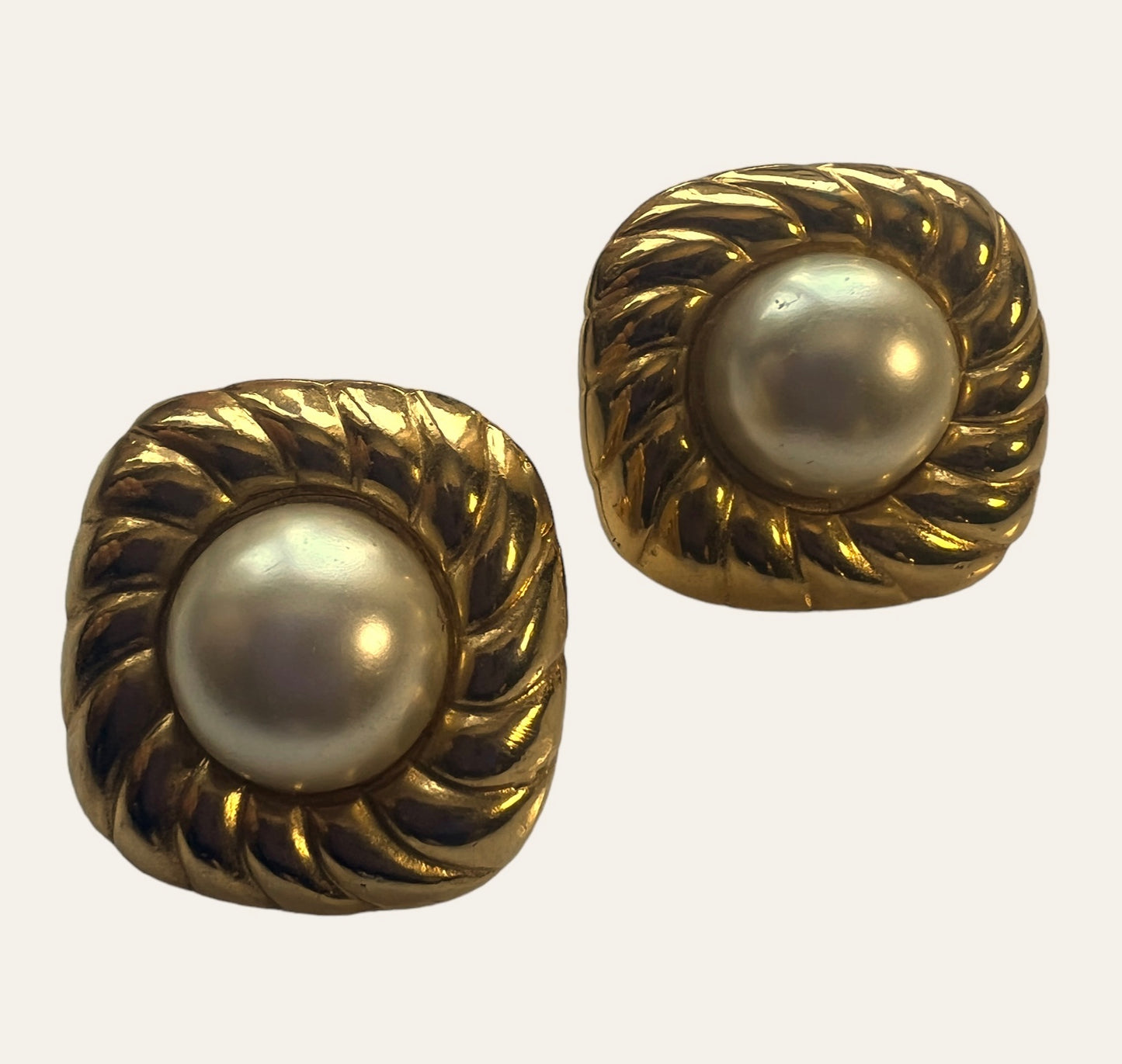 Faux Pearls Square Shaped Pierced Earrings