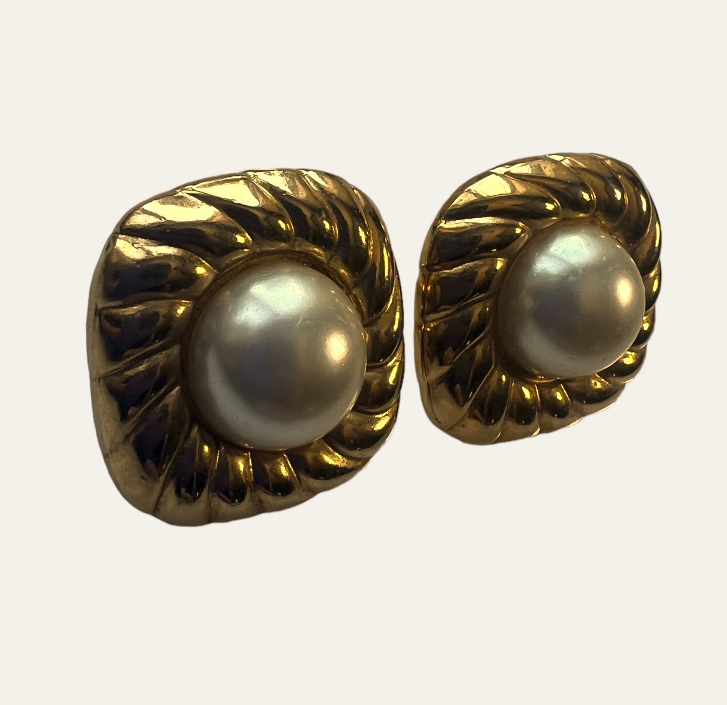 Faux Pearls Square Shaped Pierced Earrings