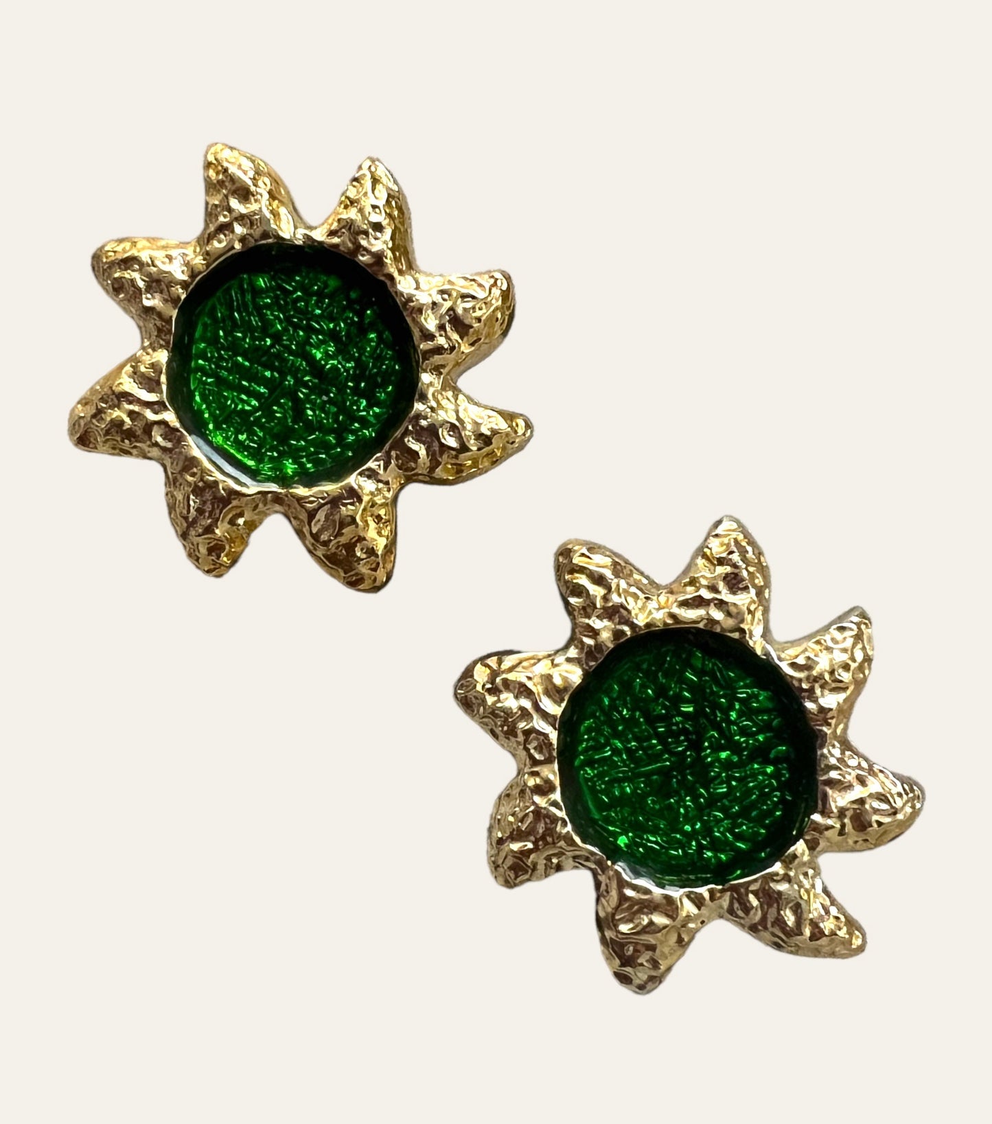 1980's Large Green Sun Clip On Earrings