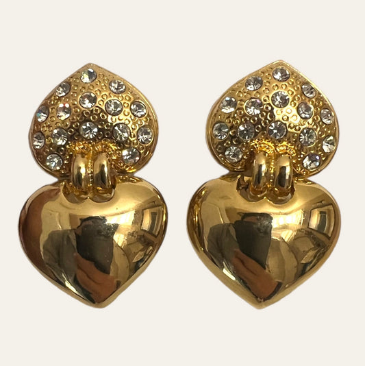 Gold Tone Heart Drop Clip On Earrings